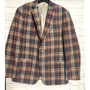 TALLIA Men's‎ plaid multi Blue/Red/Cream Tartan Two-Button Sport Coat Size Large